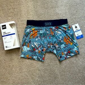 Men’s Small SAXX Vibe Super Soft BallPark Pouch Boxer Brief Winter Print Ski NEW